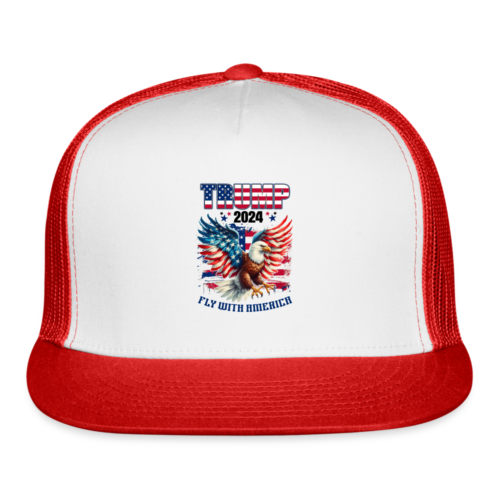 Trump 2024 Fly with America Trucker Cap - white/red