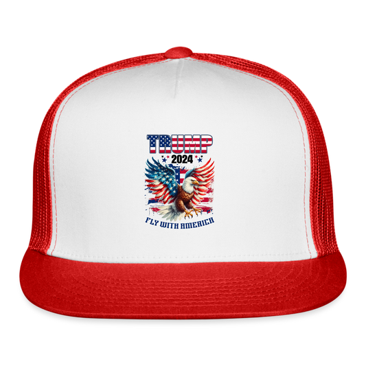 Trump 2024 Fly with America Trucker Cap - white/red