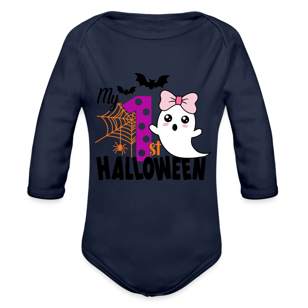 Baby’s First Halloween Long Sleeve Baby Bodysuit - dark navy