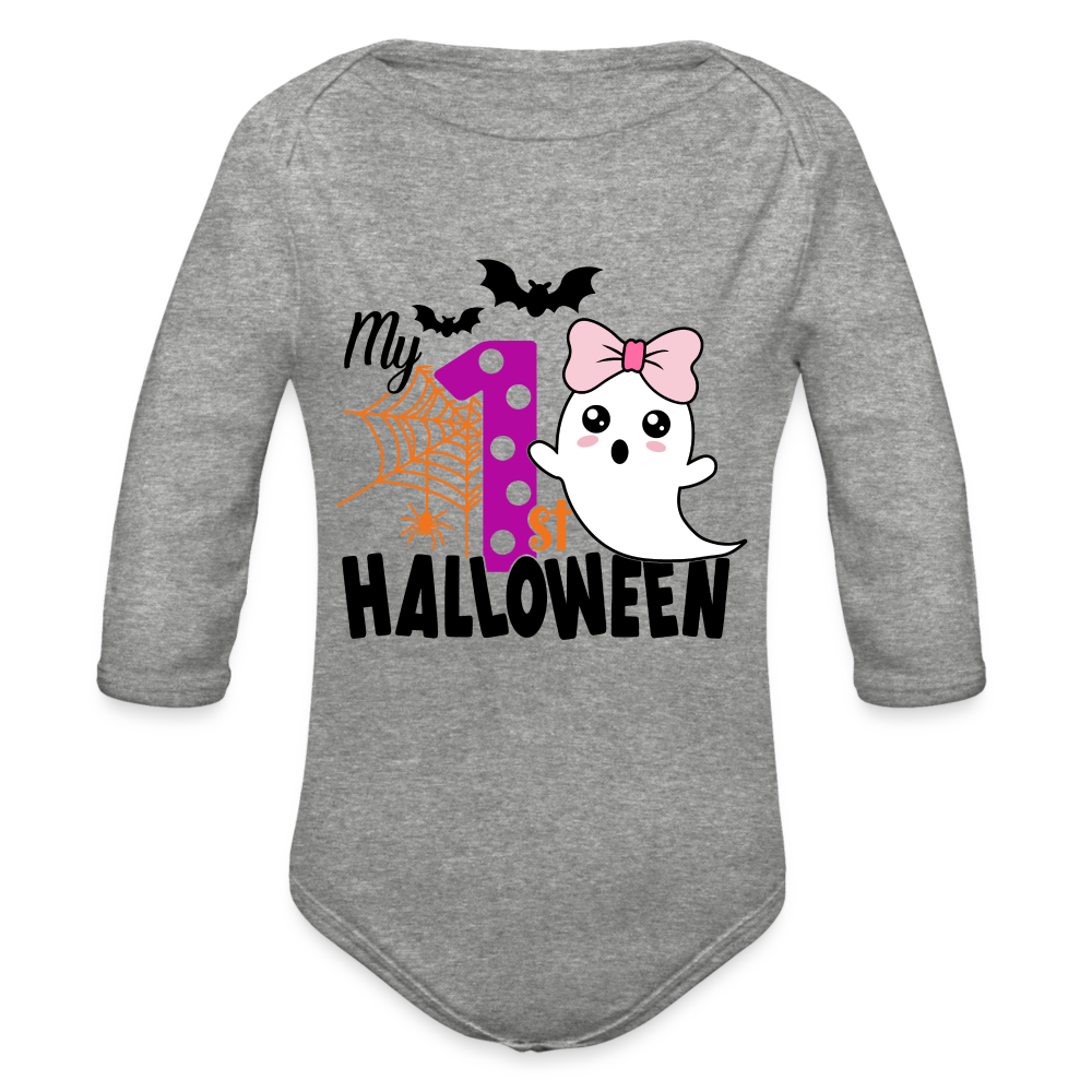 Baby’s First Halloween Long Sleeve Baby Bodysuit - heather grey