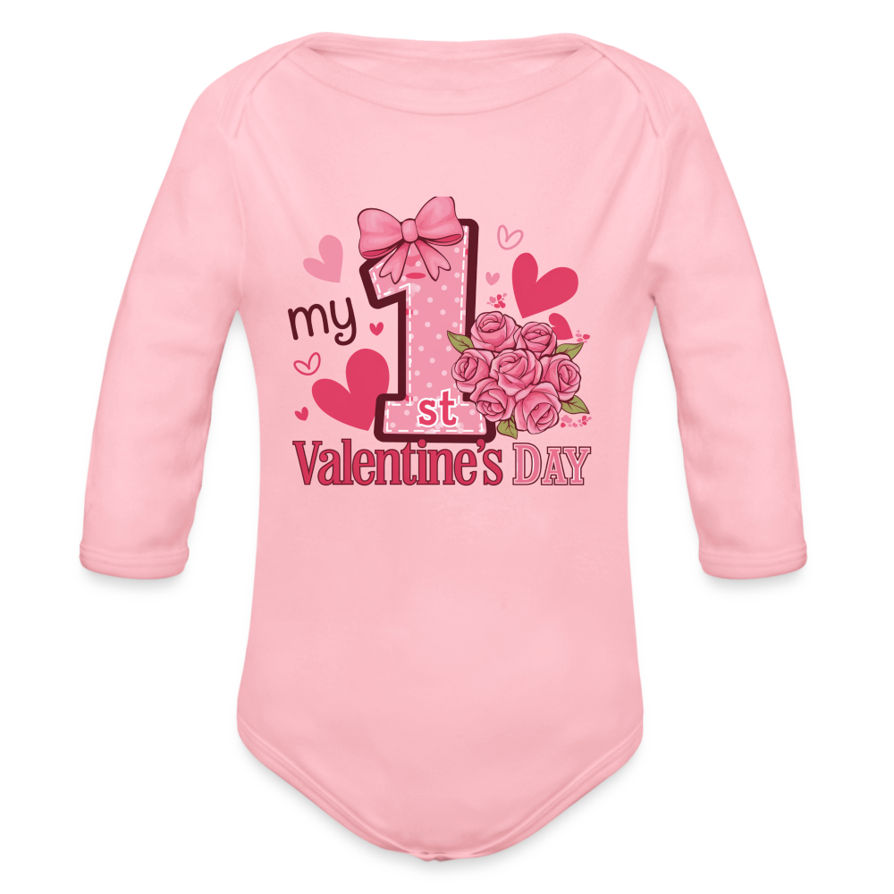 My 1st Valentine’s Day - Long Sleeve Baby Bodysuit - light pink