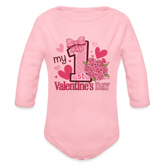 My 1st Valentine’s Day - Long Sleeve Baby Bodysuit - light pink