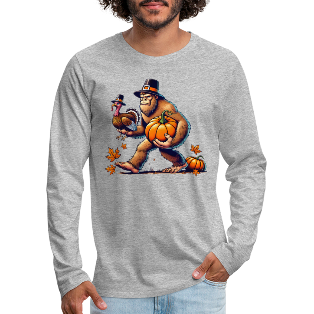 Bigfoot Thanksgiving Men's Long Sleeve T-Shirt - heather gray