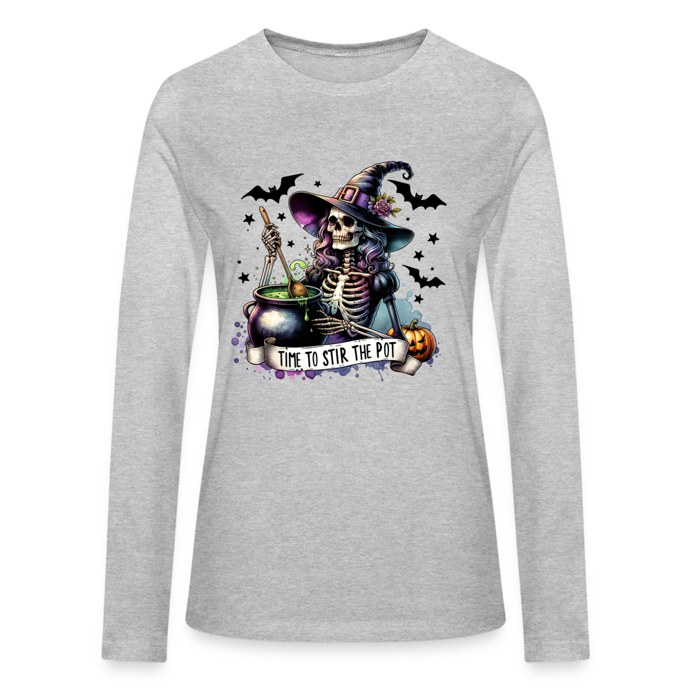 Time to Stir the Pot: Witchy Halloween Women's Long Sleeve T-Shirt - heather gray