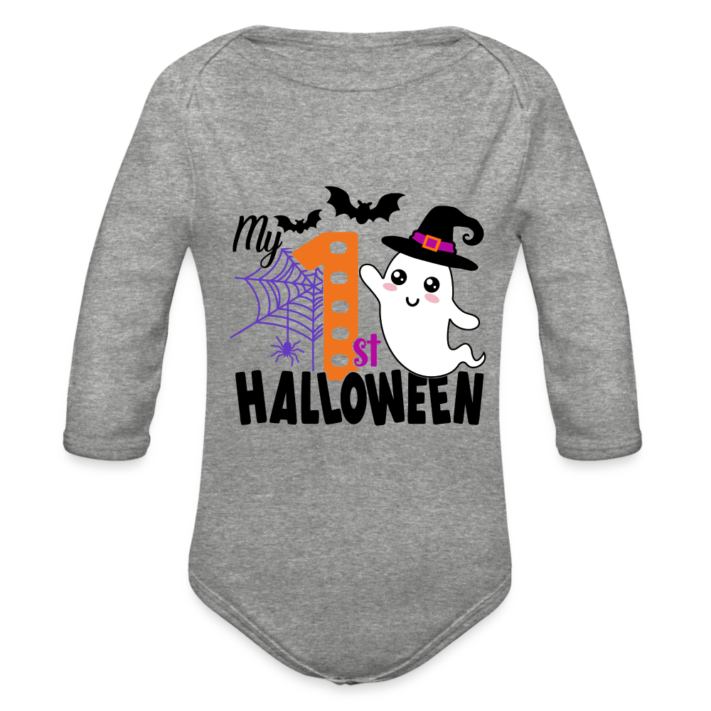 Baby’s First Halloween Bodysuit Long Sleeve Baby Bodysuit - heather grey