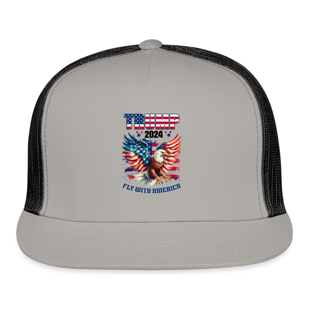 Trump 2024 Fly with America Trucker Cap - gray/black