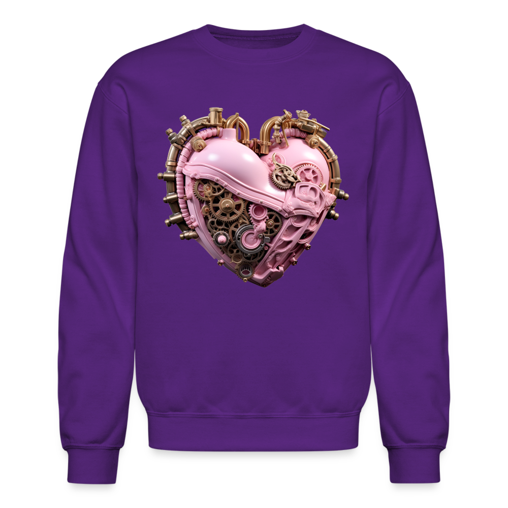 Steampunk Heart Unisex Crewneck Sweatshirt – Pink & Bronze Valentine’s Design - purple