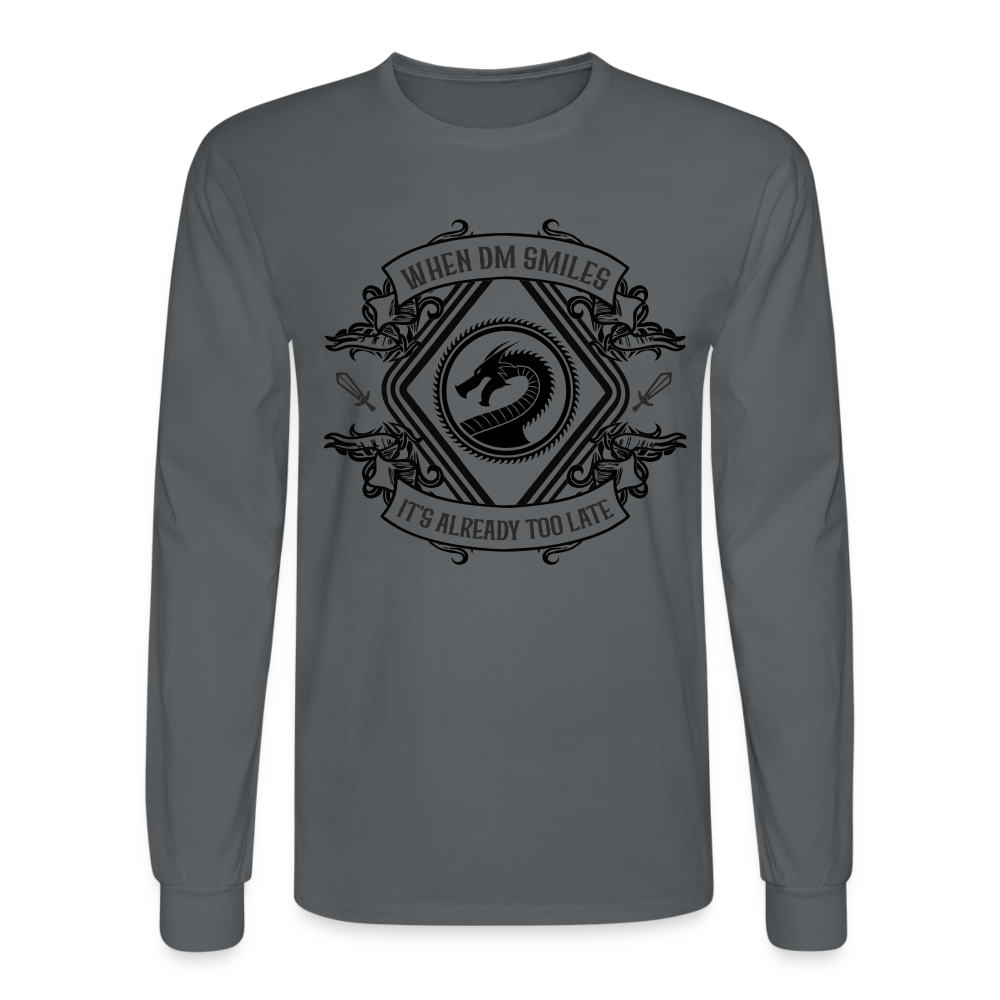 When the DM Smiles, It’s Already Too Late D&D-inspired Men's Long Sleeve T-Shirt - charcoal