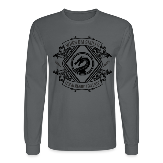 When the DM Smiles, It’s Already Too Late D&D-inspired Men's Long Sleeve T-Shirt - charcoal