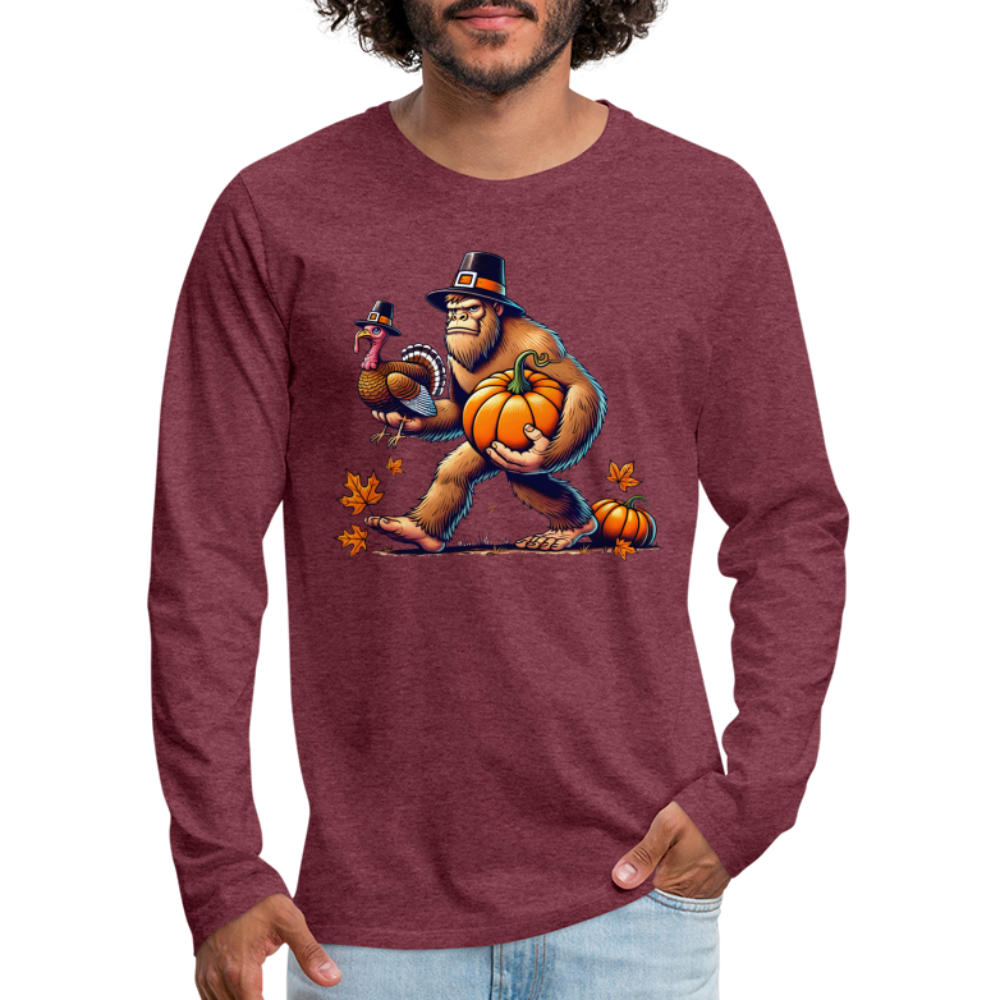 Bigfoot Thanksgiving Men's Long Sleeve T-Shirt - heather burgundy