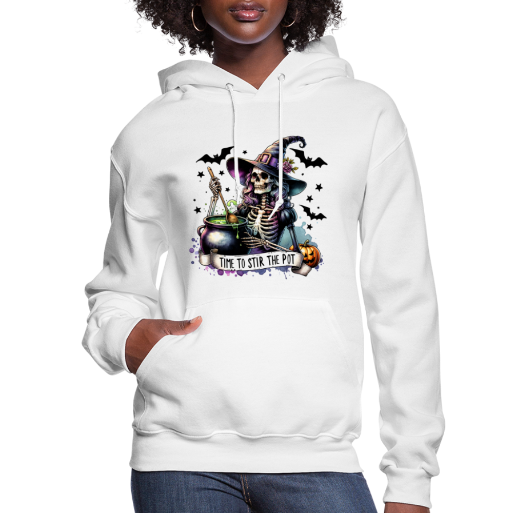 Time to Stir the Pot: Witchy Halloween Womens Hoodie - white