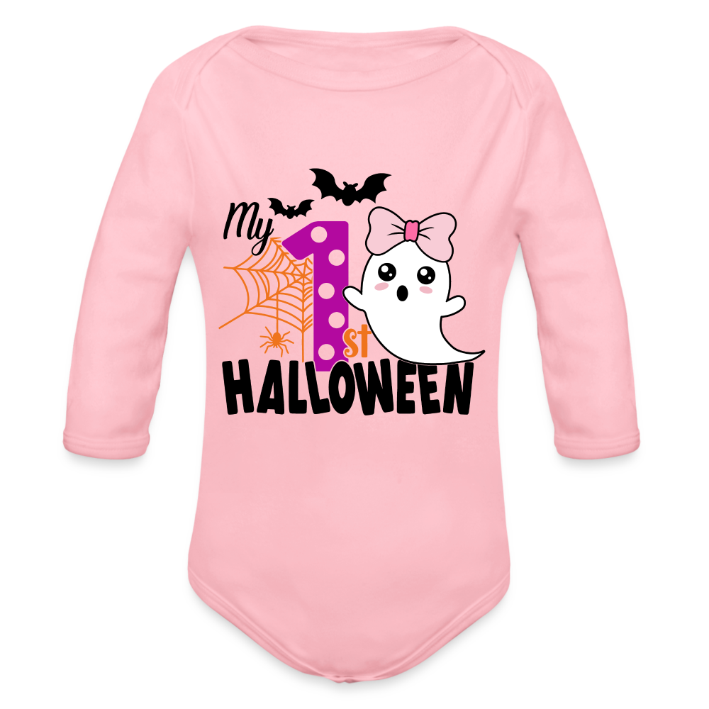 Baby’s First Halloween Long Sleeve Baby Bodysuit - light pink