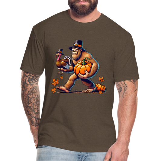 Bigfoot Thanksgiving Men's Fitted Cotton/Poly T-Shirt - heather espresso