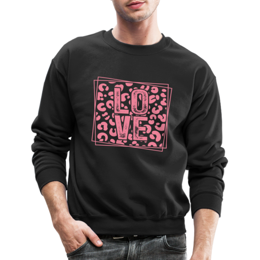 Valentine’s Unisex Crewneck Sweatshirt – Pink Leopard LOVE Design - black