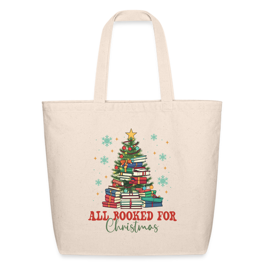 All Booked for Christmas Eco-Friendly Cotton Tote - natural