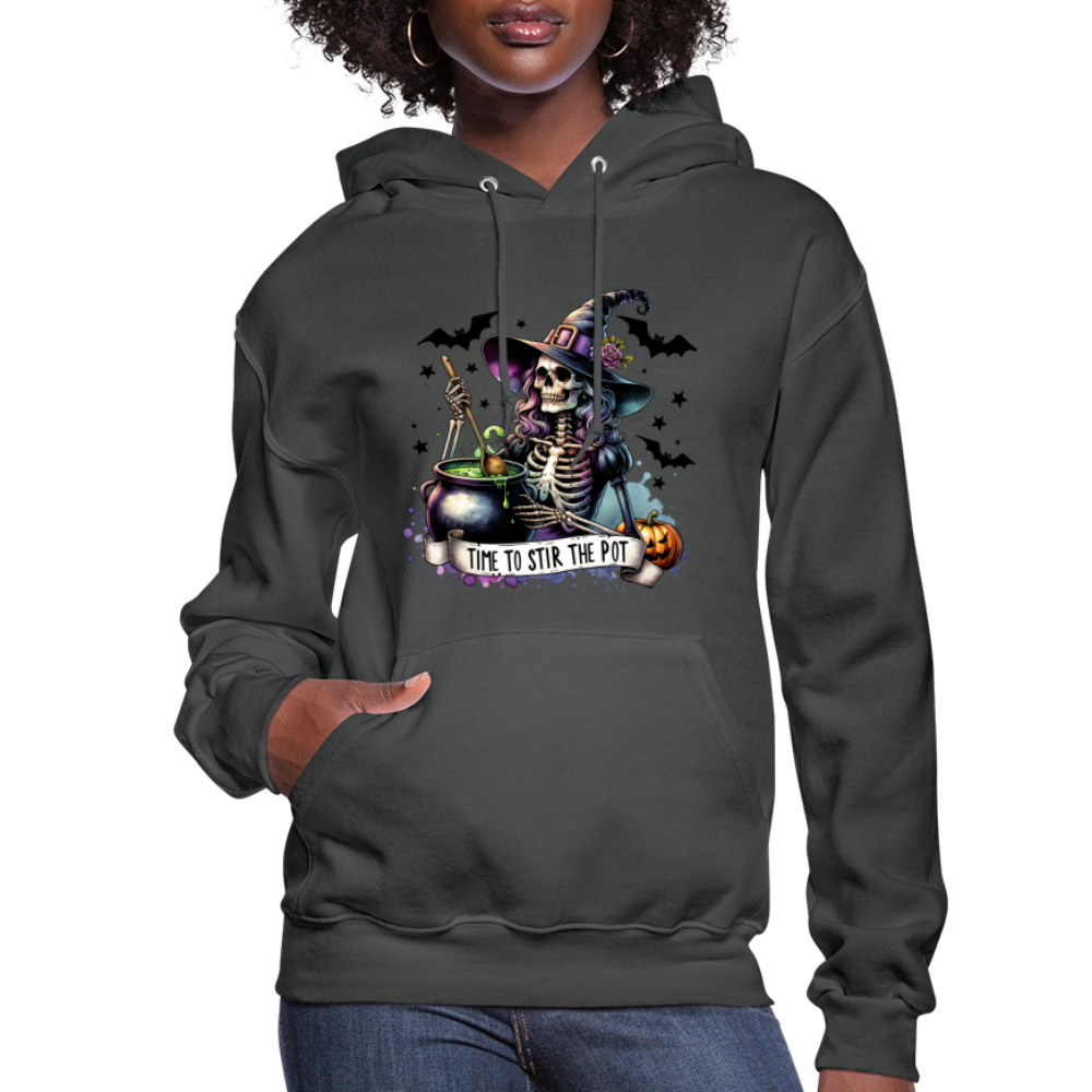 Time to Stir the Pot: Witchy Halloween Womens Hoodie - asphalt