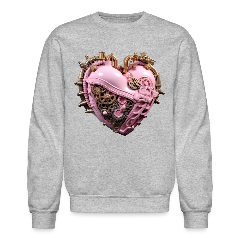 Steampunk Heart Unisex Crewneck Sweatshirt – Pink & Bronze Valentine’s Design - heather gray