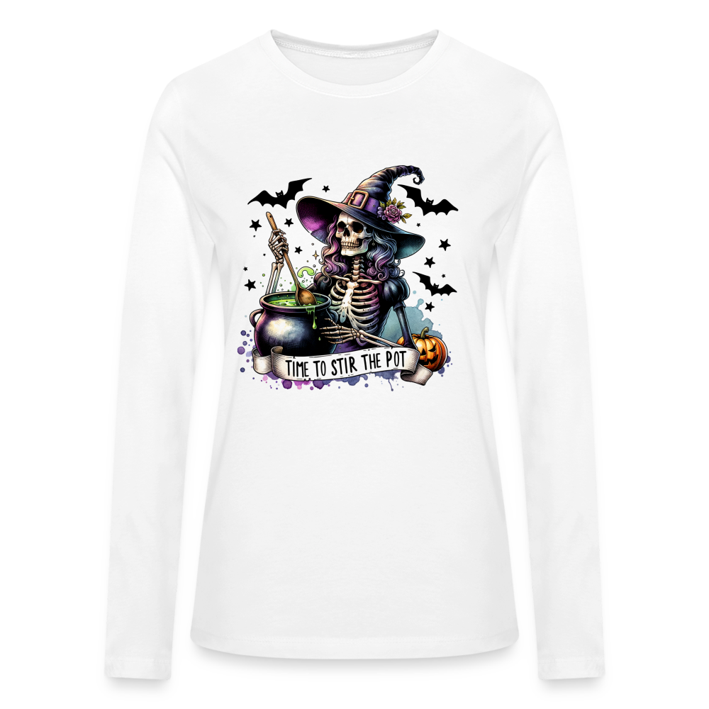 Time to Stir the Pot: Witchy Halloween Women's Long Sleeve T-Shirt - white