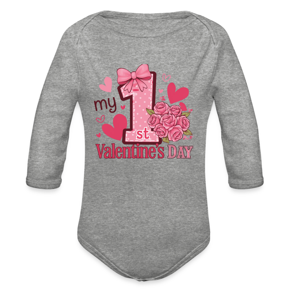 My 1st Valentine’s Day - Long Sleeve Baby Bodysuit - heather grey