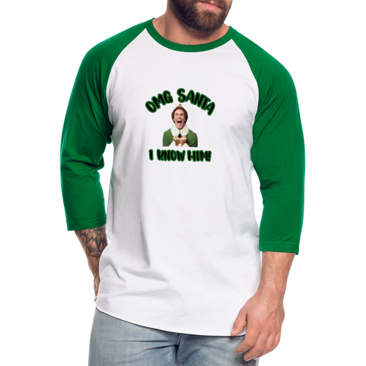 Buddy the Elf OMG Santa Men's Baseball T-Shirt - white/kelly green