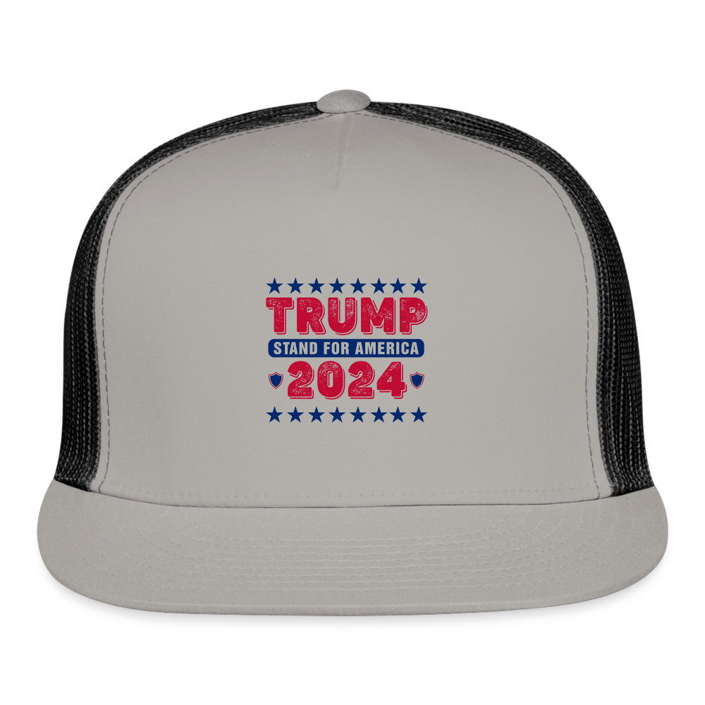 Trump 2024 Stand for America Trucker Cap - gray/black