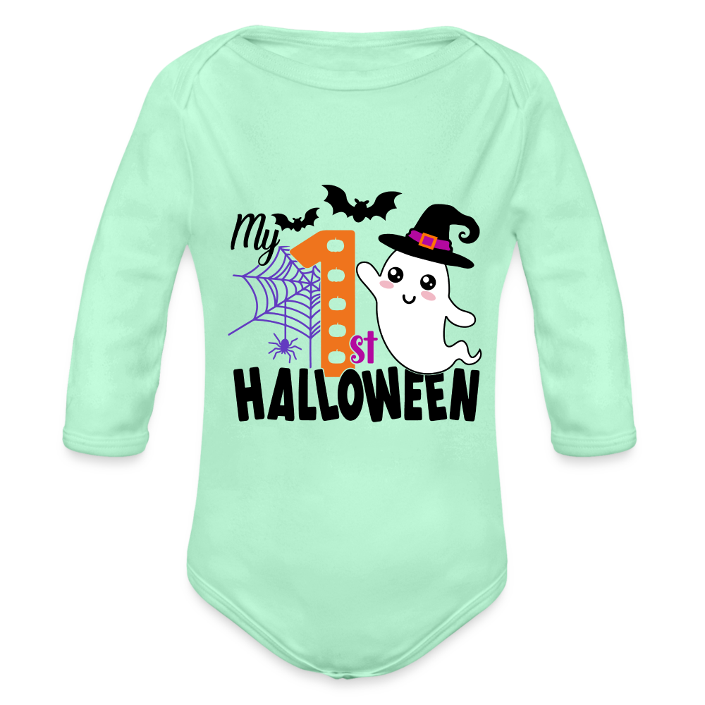 Baby’s First Halloween Bodysuit Long Sleeve Baby Bodysuit - light mint