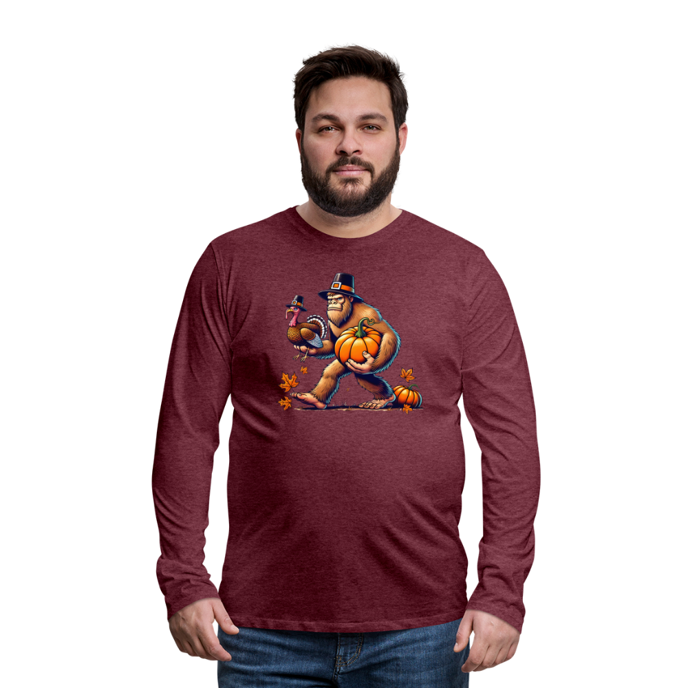 Bigfoot Thanksgiving Men's Long Sleeve T-Shirt - heather burgundy