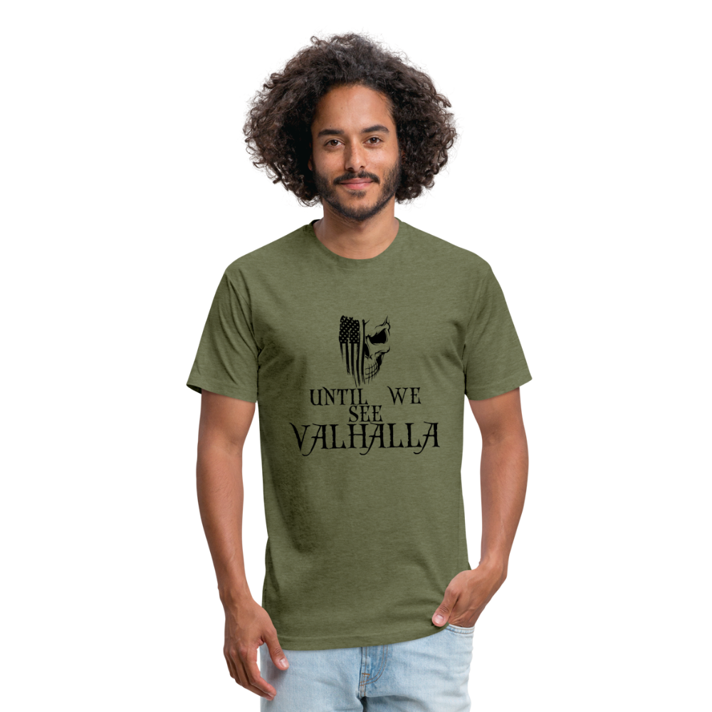 Until We See Valhalla USA Skull Fitted Cotton/Poly Men's T-Shirt by Next Level - heather military green