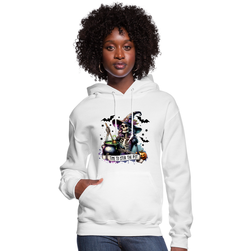 Time to Stir the Pot: Witchy Halloween Womens Hoodie - white