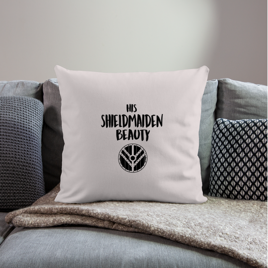 His Shieldmaiden Beauty Throw Pillow Cover 18” x 18” - light taupe